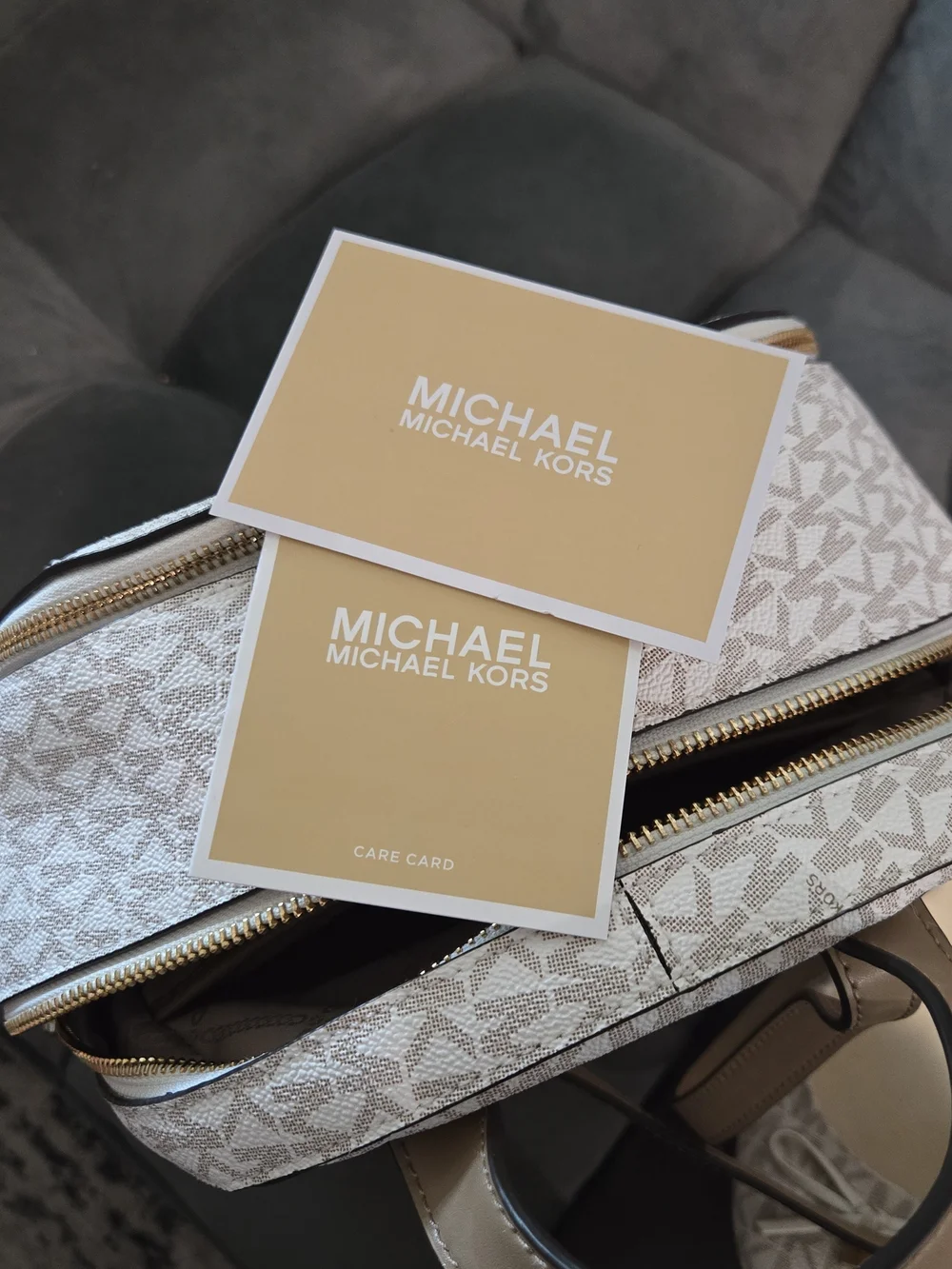 Michael Kors Rhea Zip Medium Backpack — Vanilla/Acorn MK Logo